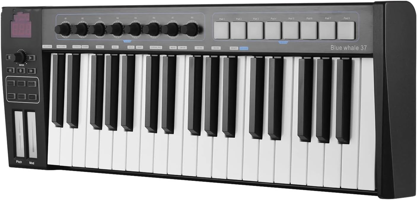 Keyboard Piano 37 Portable USB MIDI Controller Keyboard 37 Semi-Weighted Keys 8 RGB Backlit Trigger Pads LED Display