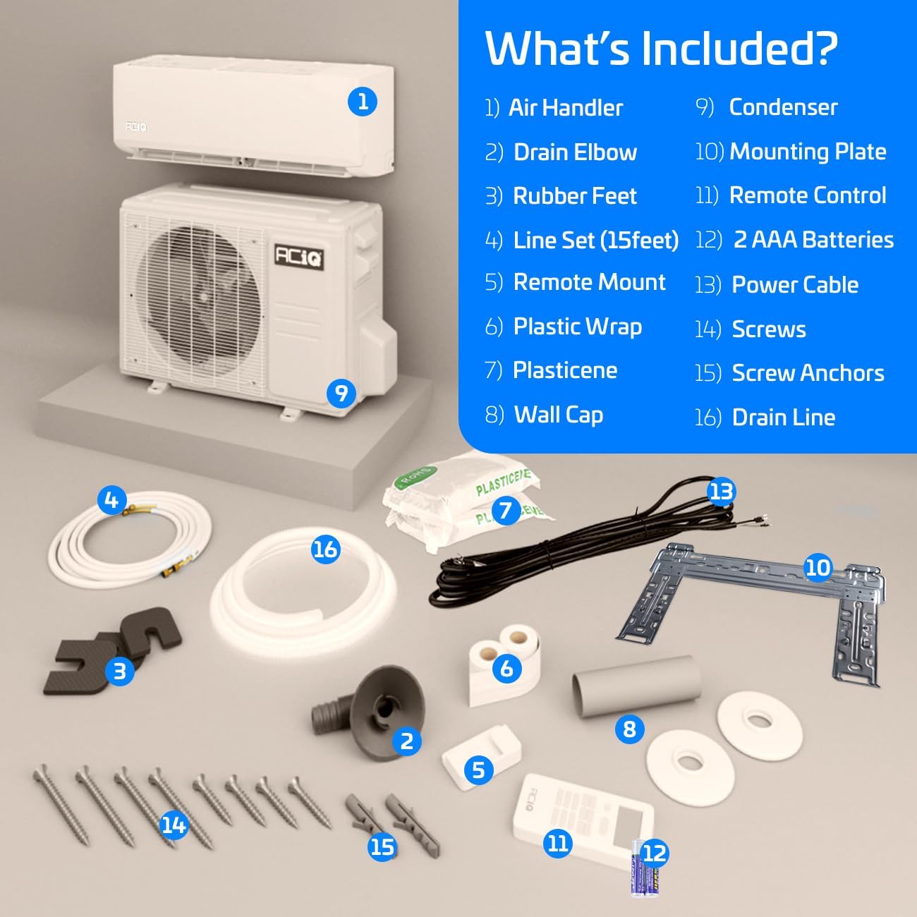 ACiQ 18.0 SEER2 Essentials 36000 BTU Comfortable Inverter Mini Split AC/Heating System, 3 Ton White Wall Mount Ductless Heat Pump AC Unit, with 15ft Installation Kit | WiFi Control, 208/230V, R454B