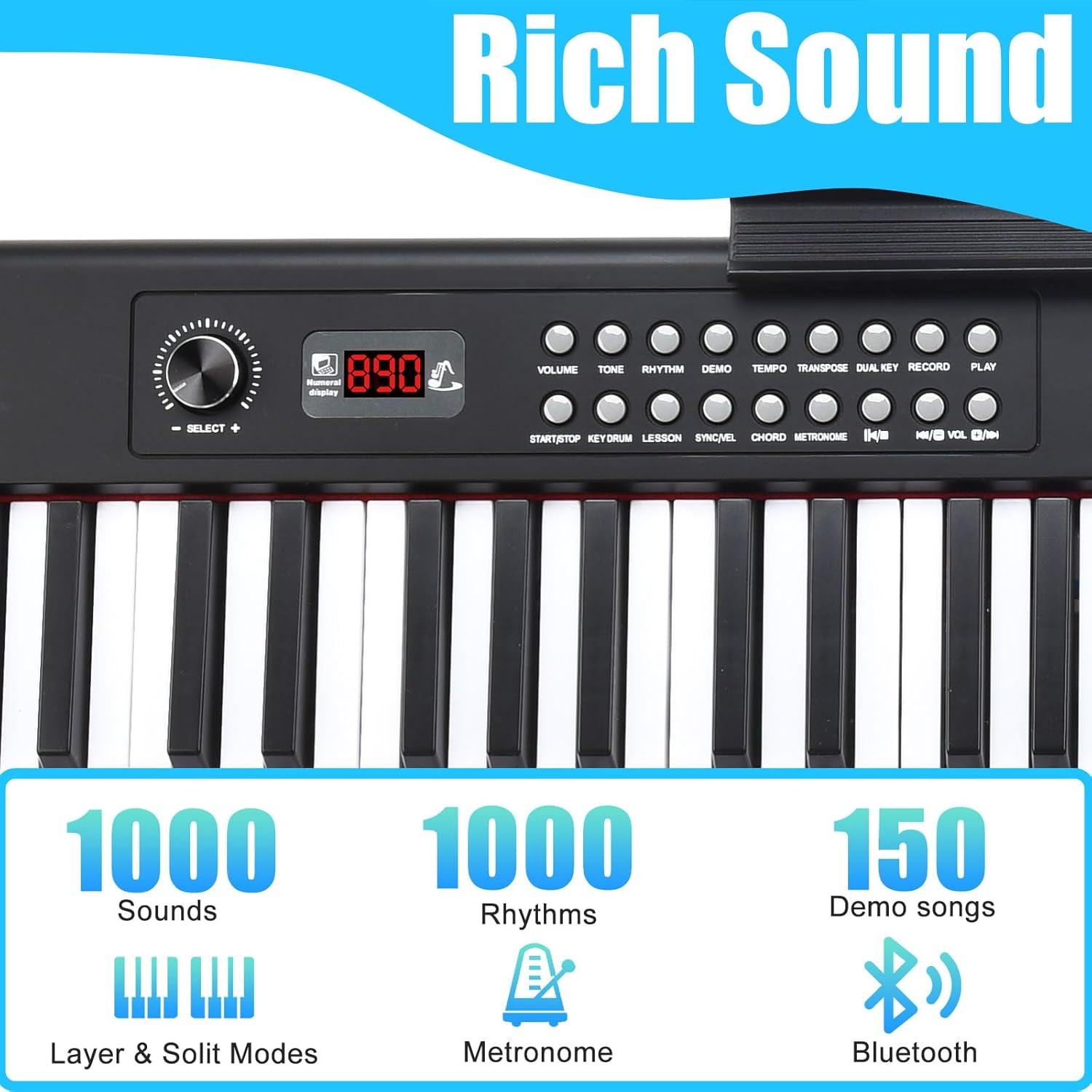 88 Key Keyboard Piano, Semi Weighted Electronic Digital Piano with Music Stand, Power Supply, Sustain Pedal, Stand, Bluetooth, Carrying Case, Headphones, USB-MIDI, Piano Lessons for Beginners