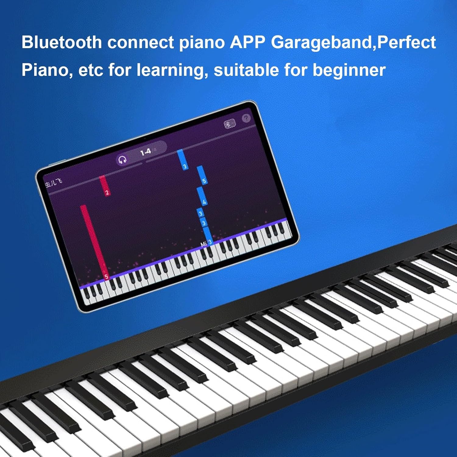 Digital Keyboard Piano 88 Key Semi-weighted Portable Electric Keyboard Built-in Speaker Rechargeable Battery Music Instrument with Bluetooth MIDI Connection For Beginners and Kids