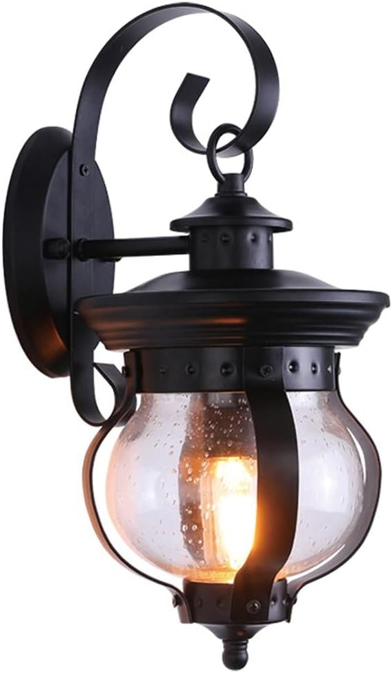 Outdoor Wall Lights Iron Metal Exterior Wall Lantern IP65 Waterproof Classical Wall Lighting Fixture Glass Lampshade Outside Lamp for Porch,Garden,Patio, Balcony,Carriage,Villa,E27(Black)