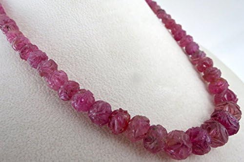 natural pink tourmaline carved round beads necklace 19 inches 11.80 mm to 5 mm