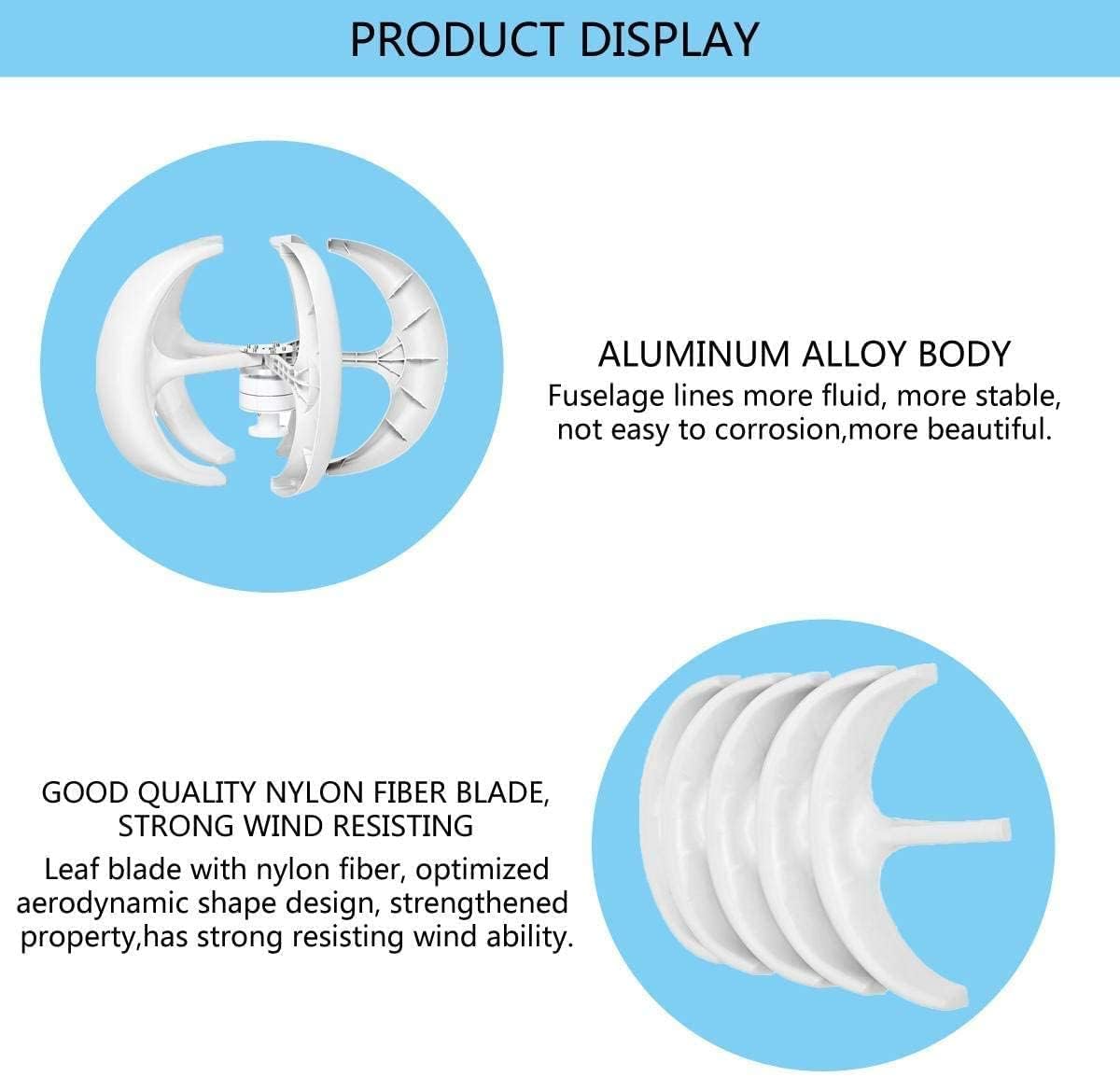 8000W Wind Turbine 5 Blade Wind Vertical Axis Generator +3 Phase AC Permanent Magnet Generator Wind Turbine Kit with Controller for Hybrid Wind Solar System