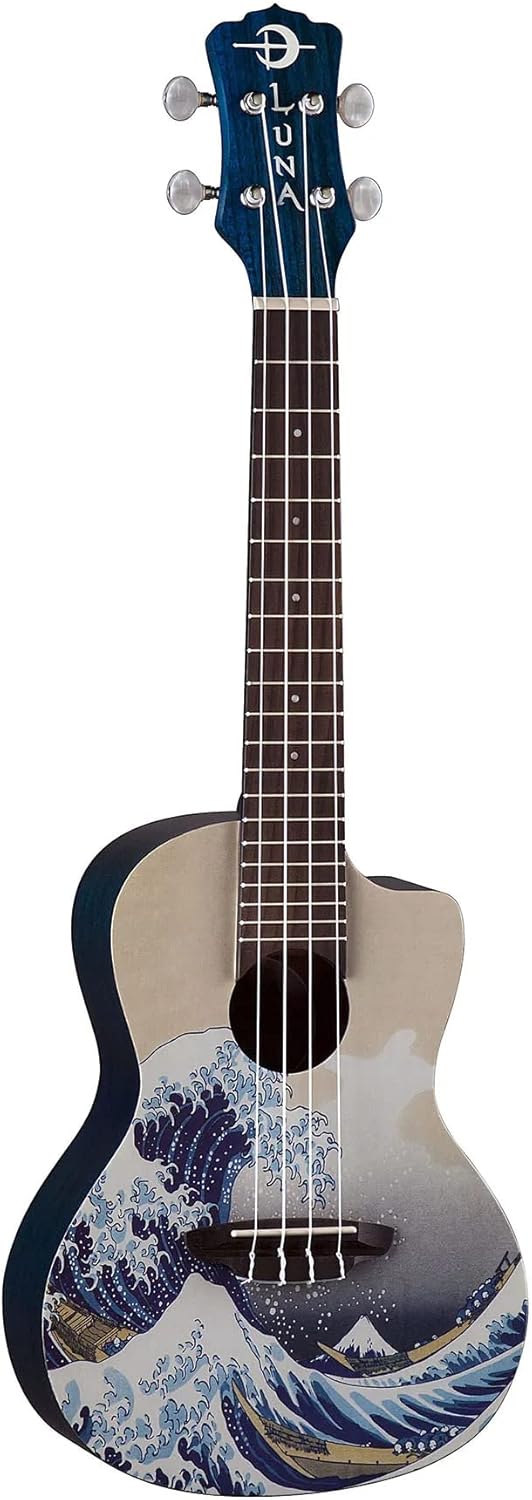 Luna Concert Ukulele with Gig Bag, Great Wave Graphic