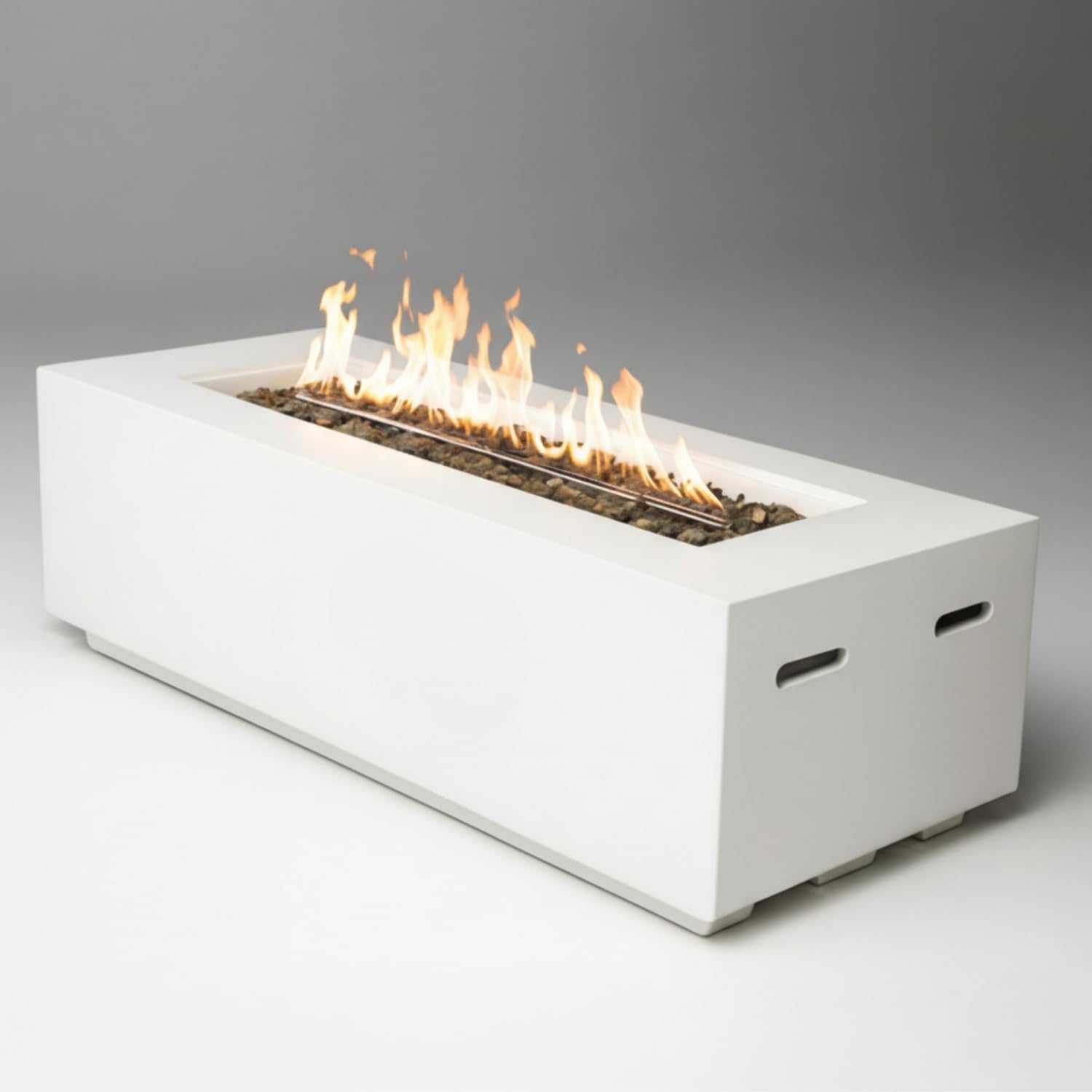 Outdoor Rectangle Propane Fire Pit Table 60Inch Magnesium Oxide White Material Outdoor Garden, Patio Cozy Evenings