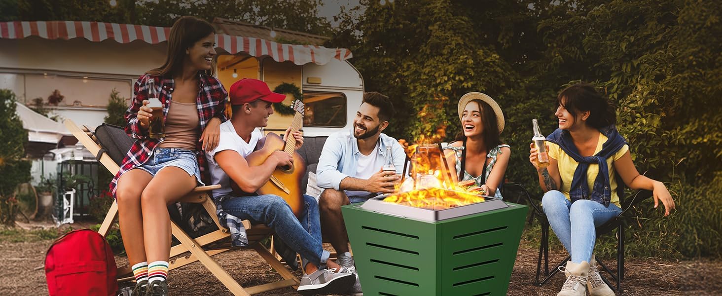 20 Inches Smokeless Fire Pit, Stainless Steel Wood Burning Fireplace for Outdoor Use, Portable Patio Firepit W/Pull-Out Ash Tray & Handles, Green (1 Door) (1 Doors)