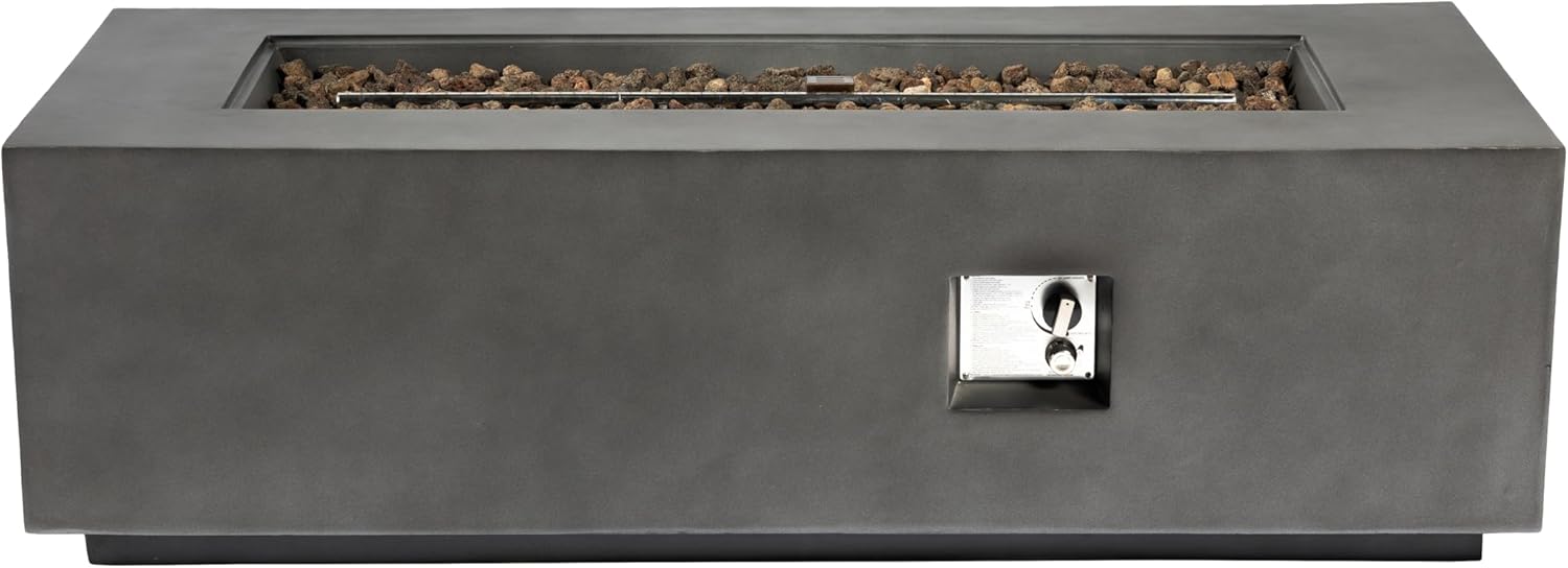 60 Inches Outdoor Rectangle Propane Fire Pit Table, 50,000 Btu Concrete Fire Table with Auto-Ignition, Dark Gray Lava Rocks & Cover Included – 1 Door Design (1 Doors)