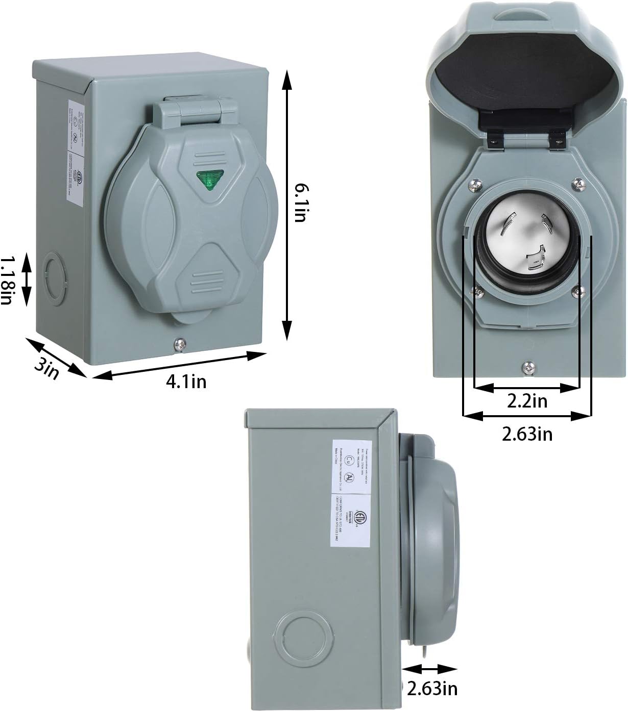 Genenic 30 Amp Generator Power Inlet Box,NEMA L5-30P,Generators Up to 3750W Running Watts,125 Volt for Outdoor Receptacle,Weatherproof,with Indicator Light,ETL Listed