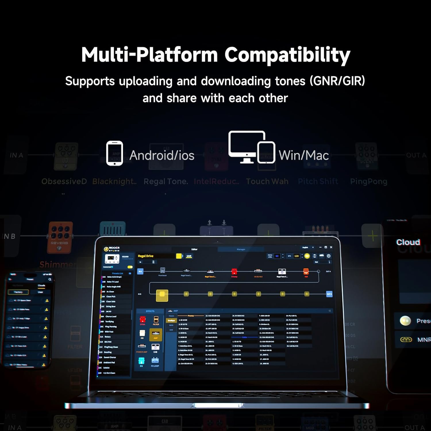 MOOER GS1000 Li Guitar Multi-Effect Processor Amp Sampling Dual Effects Chains with XLR Mic Input, Touch Screen, and 350+ Effects, Electric Guitar Pedal with 120 Sampling Slots, MIDI Port, Battery