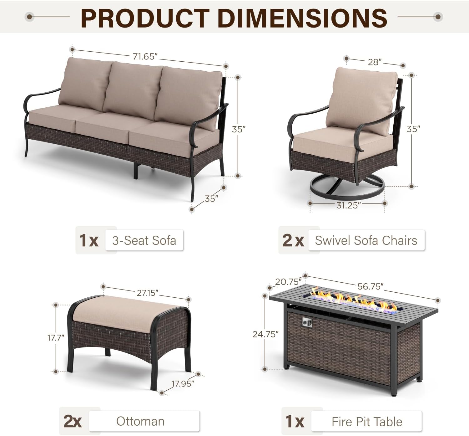 GREEN PARTY Extra Large Outdoor Patio Furniture Set with 56