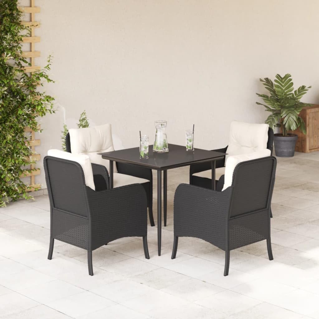 Furniture Sets 5 Piece Patio Dining Set with Cushions Black Poly Rattan,Outdoor Dining Set with Cushioned Chairs and Elegant Glass Top Table for Patio, Backyard, or Garden Garden Conversation Sets
