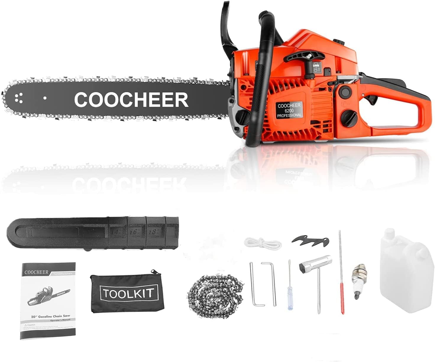62CC Gas Powered Chain saws, 20Inch 3.5HP 2-Stroke Gasoline Chain Saw with for Tree Stumps, Limbs, Tree Felling, and Firewood Cutting(Orange 2023 Updated)