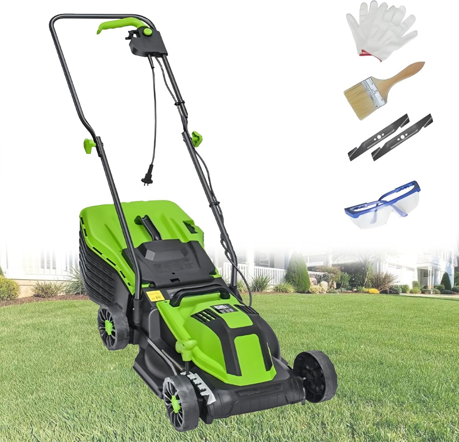 Electric Lawn Mower, Corded Push Mower with 3-Position Height Adjustment, Collection Box, Folding Handle, Electric Dethatcher for Yard, Lawn 2100W/32CM-Cord55M
