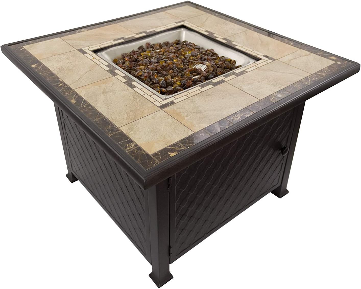 Hiland GFT-51030A Patio Fire Pit Propane Heater w/Glass, Square, Brown