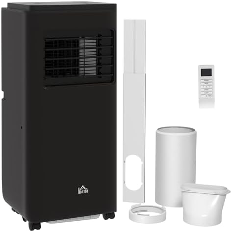 HOMCOM 8000 BTU Air Conditioner for Rooms Up to 345 Sq. Ft., 5-in-1 AC Unit with Cooling Fan, Dehumidifier, Auto, Sleep & Remote, 24H Timer On/Off, Window Installation Kit, Black