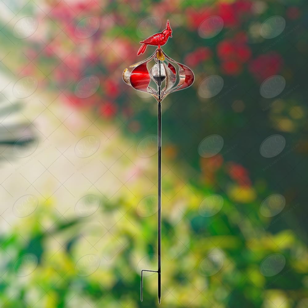 Red Carpet Studios Vintage Finish - Solar Lighted Spinner Garden Stake, 68-Inch, Cardinal