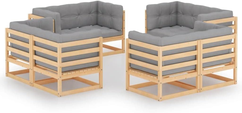 Garden Lounge Set, Solid Pinewood, Large 8-Piece Outdoor Patio Furniture Set with Beige Cushions, Balcony Seating for 8 People