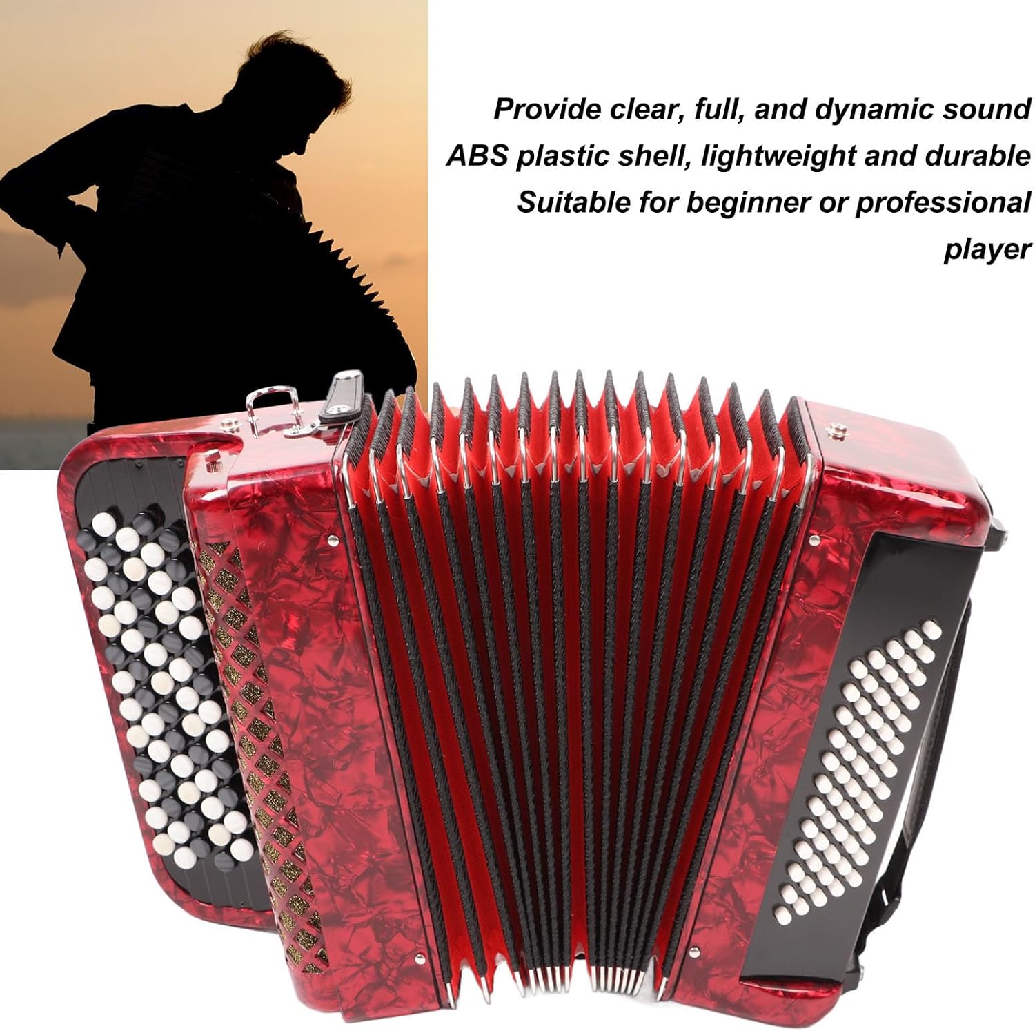 Yoidesu Accordion, 62 Keys 60 Bass Premium Accordion for Beginners and Professionals with Backpack and Carrying Strap, Premium Portable Button (Red)