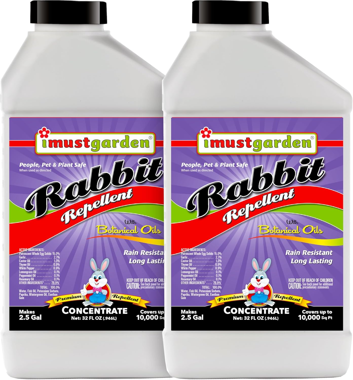I Must Garden Rabbit Repellent - 32oz Concentrate [2 Pack] - Mint Scent Rabbit Spray for Gardens, Plants, and Lawns