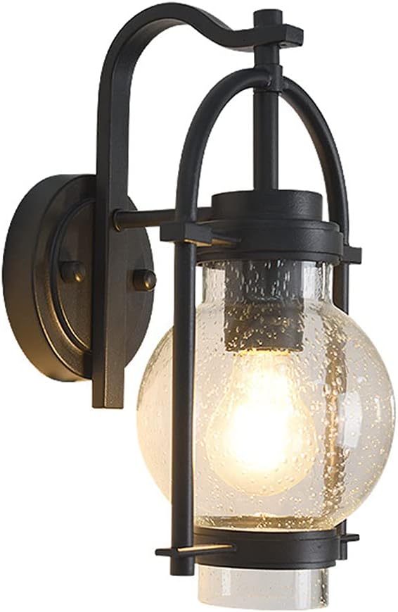 Outdoor Wall Light Wrought Iron Retro Outside Wall Lights Lanterns IP65 Waterproof External Wall Lighting Fixtures for Garden,Patio,Balcony,Carriage,Villa,E27 Base,Glass Lampshade