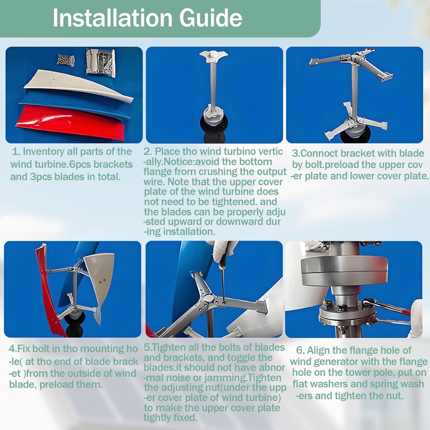 Wind Turbine Generators for Home Use, 2000w Vertical Axis Wind Turbine Generator with Mppt Controller and Three Blades, 12/24v Wind Turbines for Home, Rated Wind Speed 13m/s,Colorful,2000w24v
