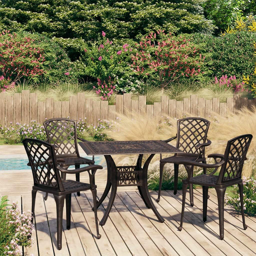 5 Piece Bistro Set Cast Aluminum Bronze,Enticing Cast Aluminum Patio Bistro Set for Outdoor Elegance and Durability Patio Furniture Sets, Outdoor Furniture Sets