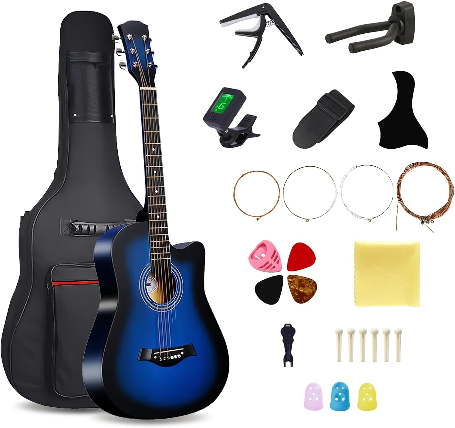 38inch Wood Acoustic Guitar for Adults, 6 Steel-String Acoustic Guitar With Bag and Elementary Tutorial of Folk Guitar for Beginners.