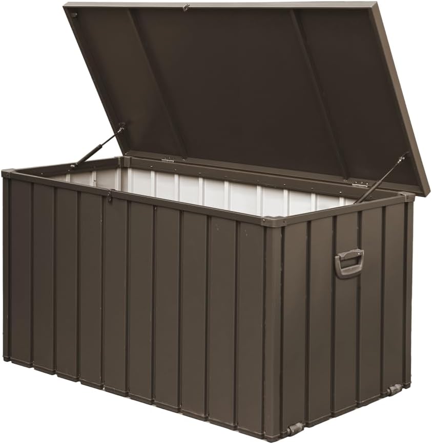 Large Waterproof Outdoor Storage Box for Patio Cushions, Garden Tools, Pool Accessories and Beach Towels with Lockable Lid (200 Gallon (Dark Brown))