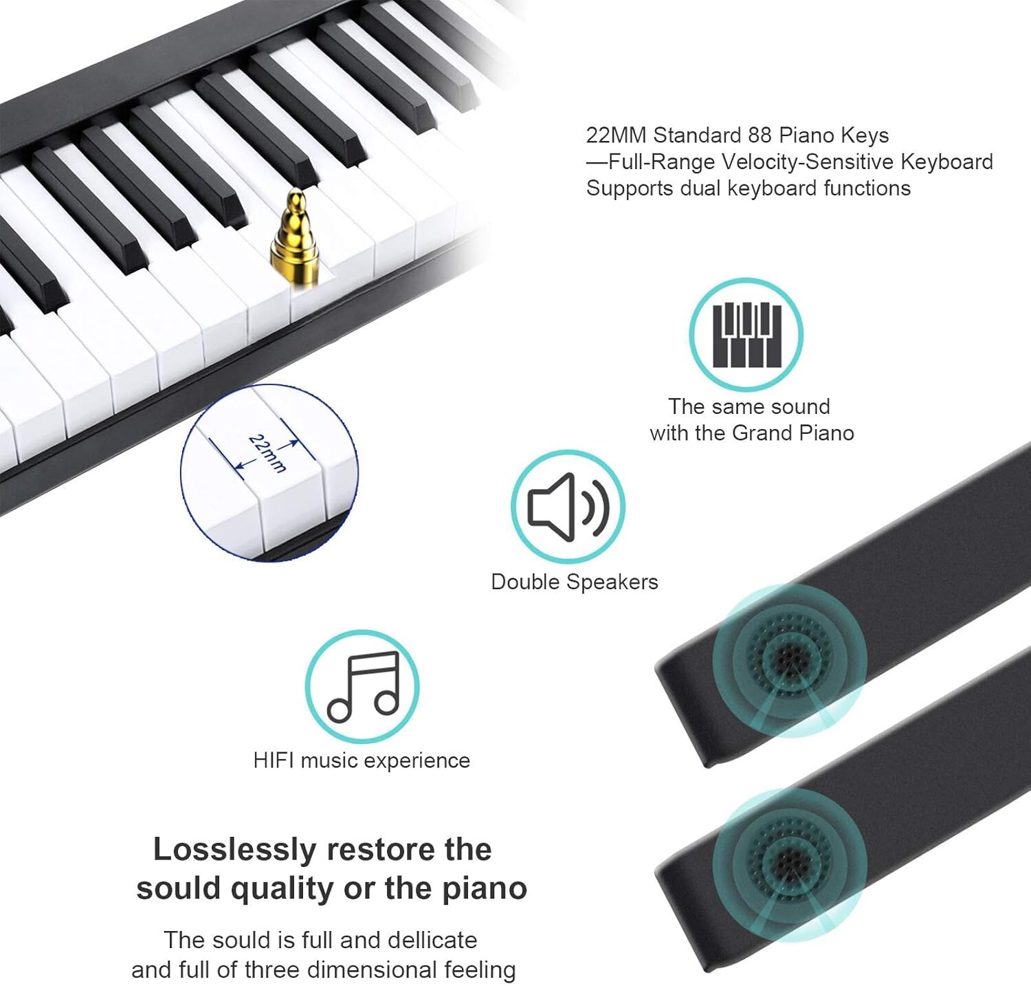 Portable Folding Piano Keyboard, 88 Key Semi-Weighted Digital Piano,Full Size Electric Piano Keyboard w/MIDI Bluetooth, Suitable for Beginner, Adult,Toddler, Kids