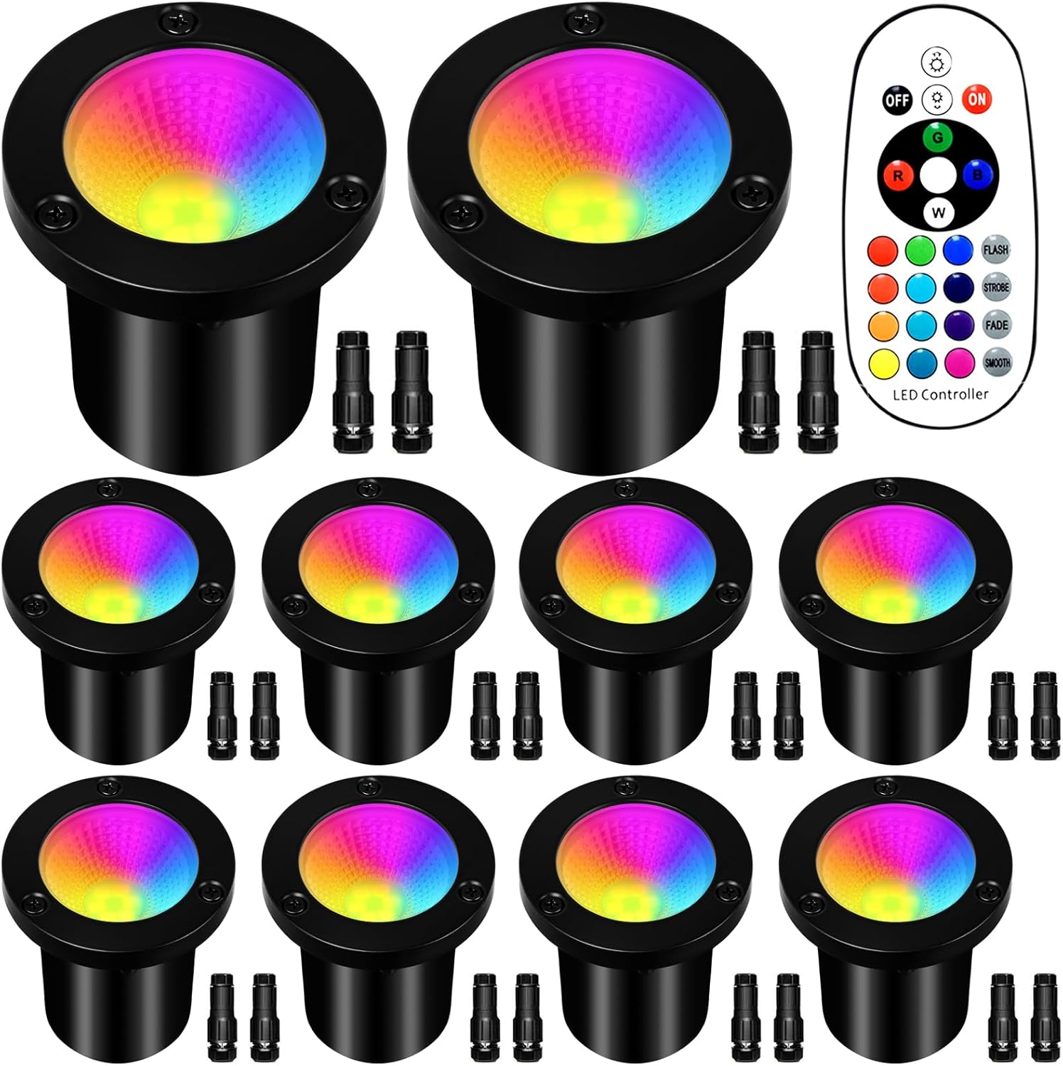 Low Voltage Landscape Lighting - 10W RGB Landscape Lights with Color Changing, 12V-24V Waterproof Outdoor In-Ground Lights for Yard Garden (10 Pack)
