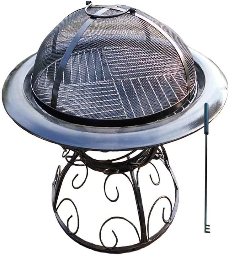 BBQ Grill Outdoor Fire Pit Outdoor Fire Pit Patio Metal Firepit,BBQ Pit Patio Heater Stove Brazier Metal Outdoor Garden Firepit with BBQ Grill Spark Screen Cover and Poker