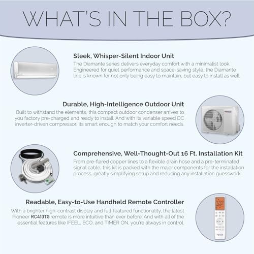 Diamante Essenza 23,000 BTU 17 SEER2 230V High-Wall Ductless Mini-Split Air Conditioner Inverter Heat Pump with 16 Ft. Kit