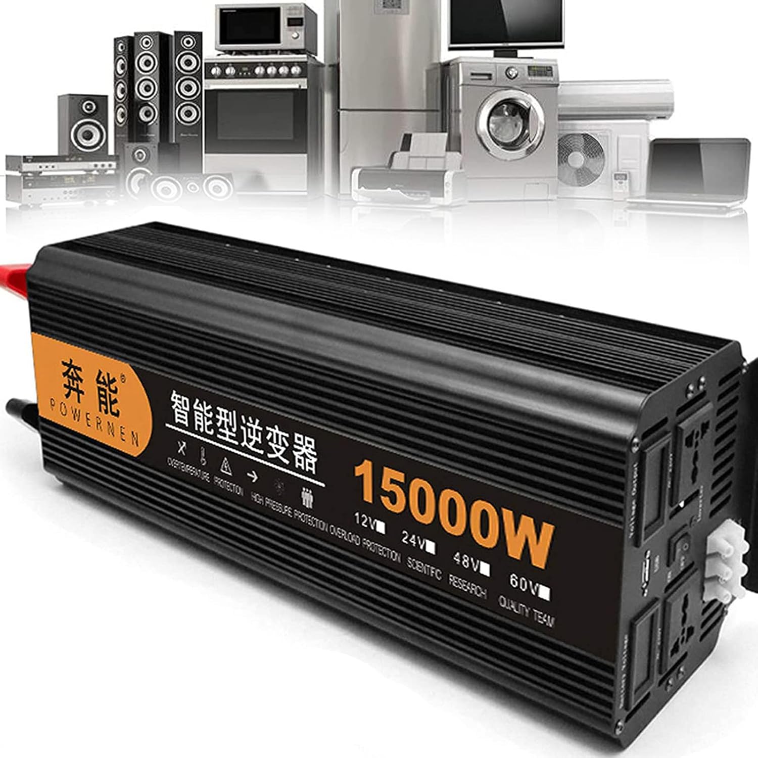 Pure Sine Wave Inverter 15000W 12V 24V 48V 60V to 220V with LCD Display & USB Port, Dual Digital Display for Car, High Power Converter for Home & RV Use
