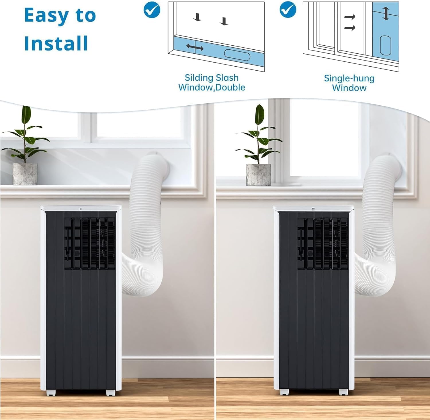 8000 BTU Portable Air Conditioner-3-In-1 (Cool/Dehumidify/Fan) With Remote, LED Touch Control & 24H Timer, Air Conditioners Cools Rooms Up to 350 Sq.Ft for Home, Office & Dorm Rooms (Black & White)
