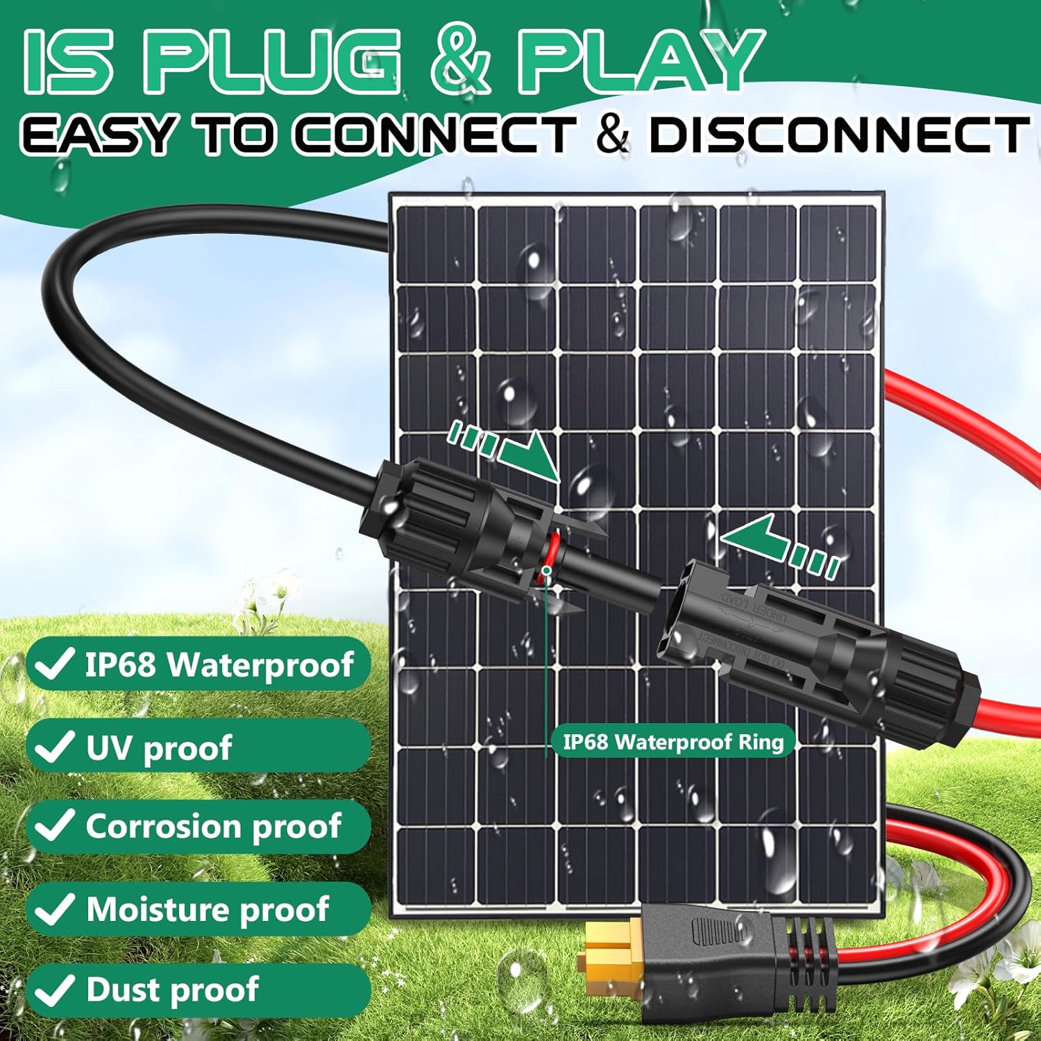 10AWG XT60 Solar Cable 50FT, XT60 Cable to Solar Connector, Solar Cable Connector to XT60 Extension Cable, XT60 Solar Charging Cable for Portable Power Station Solar Generator