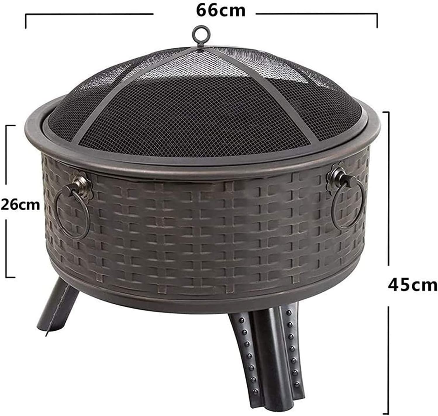 Outdoor Fire Pit, Wood Burning Fire Pit with Spark Screen, Steel Fire Pit, Fire Pits for Outside, Bonfire, Party, BBQ, Patio & Garden, Black