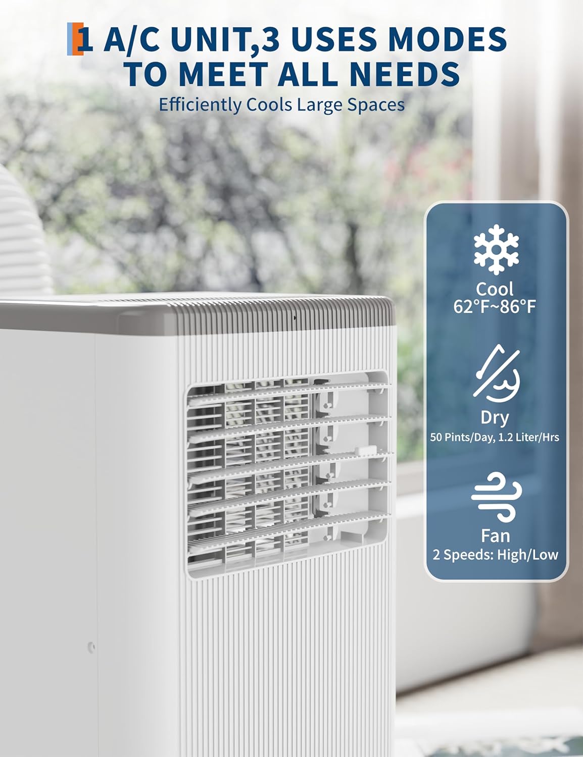 Portable Air Conditioner, 8000 BTU Air Conditioner for Bedroom with 3 in-1 Cooling AC Portable Air Conditioner for Room with Sleep Mode, Ventless Floor Air Conditioner, 3 Speeds Fan