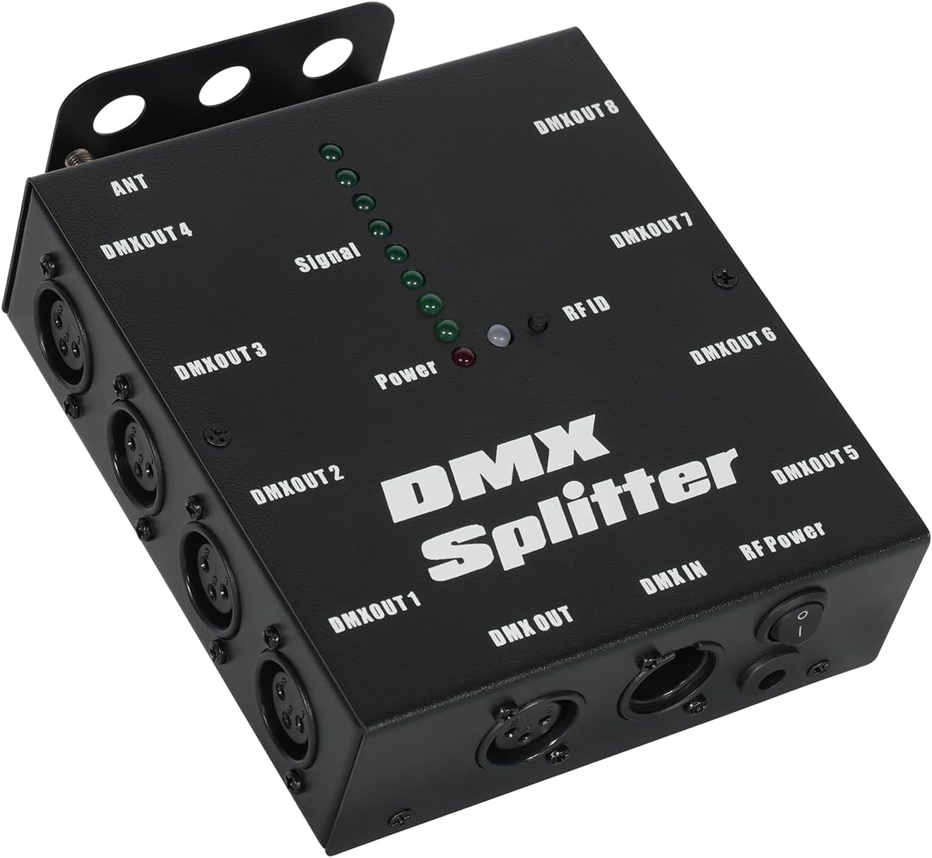 XLR DMX Splitter，8-Channel Wireless DMX 512 Signal Amplifier,3-Pin Output DMX Transmitter Receiver for Disco Party LED Stage Lighting Christmas and Halloween