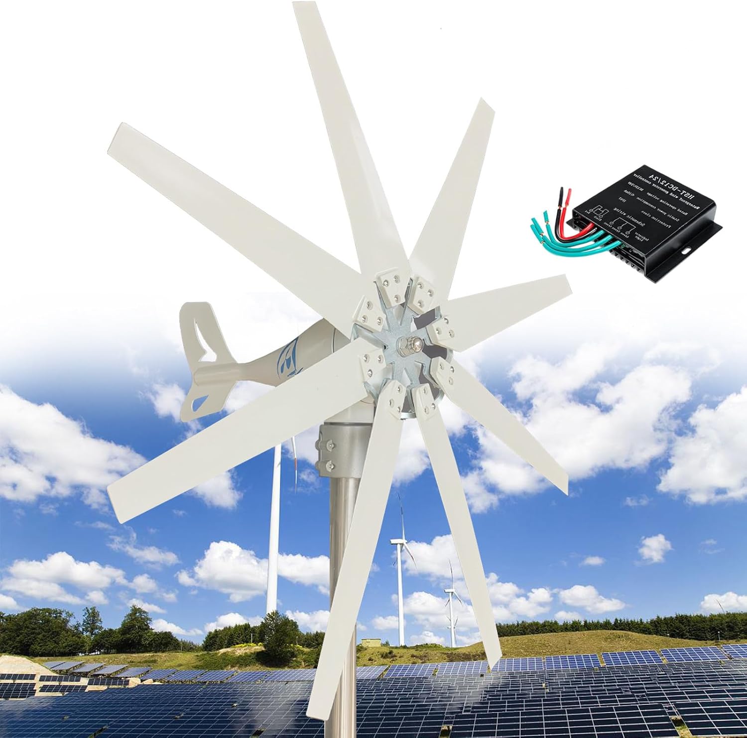 Wind Turbine Generator Kit, 14000W, 12V/24V/48V/110V/220V with 8 Blade, with MPPT Controller, Wind Power Generator for Marine, RV, Home, Windmill Generator Suit for Hybrid Solar Wind System,48V