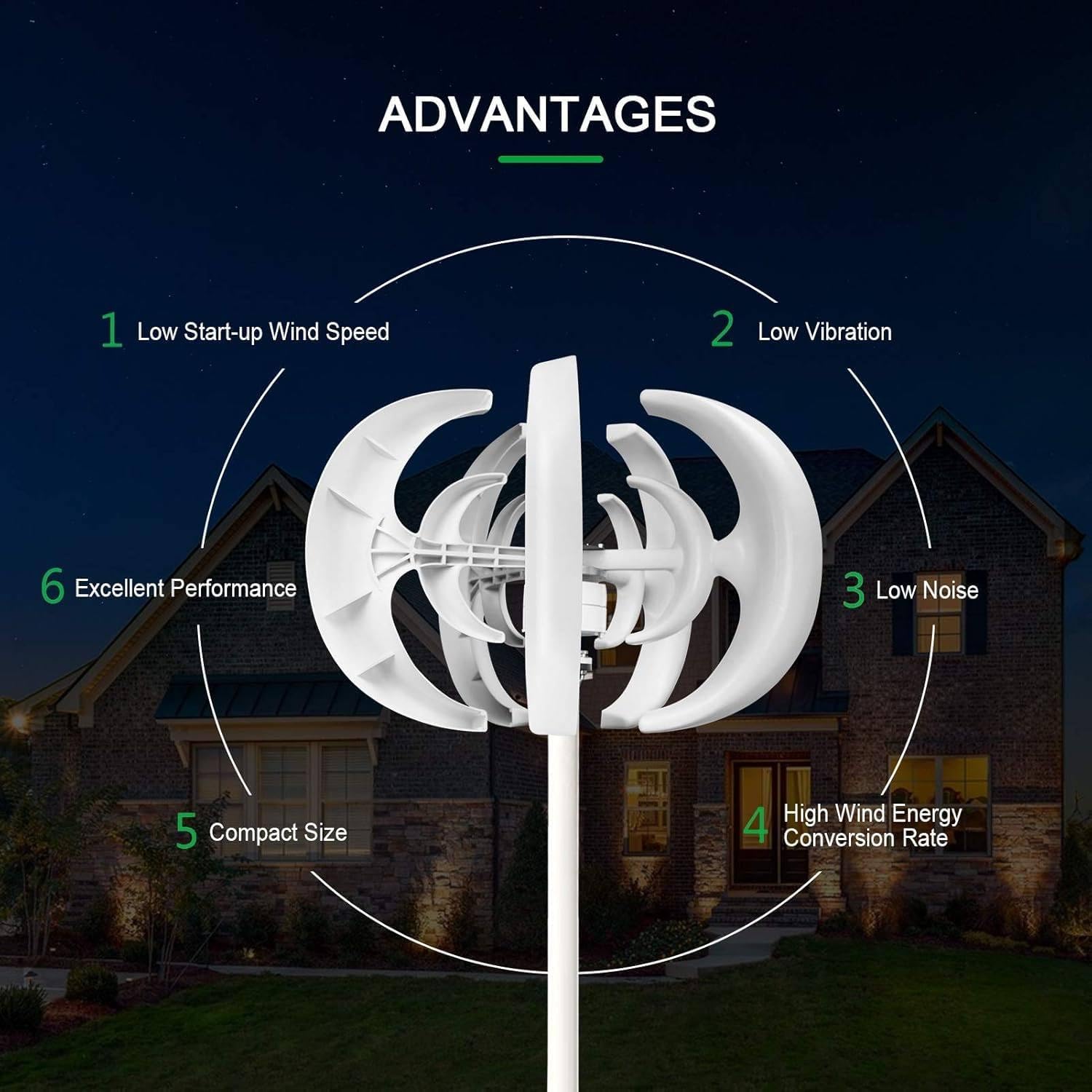 1200W Wind Turbine Generator - Low Noise, Low Wind Speed Start, 12V/24V Windmill with Controller for Home Use - Efficient Renewable Energy Solution