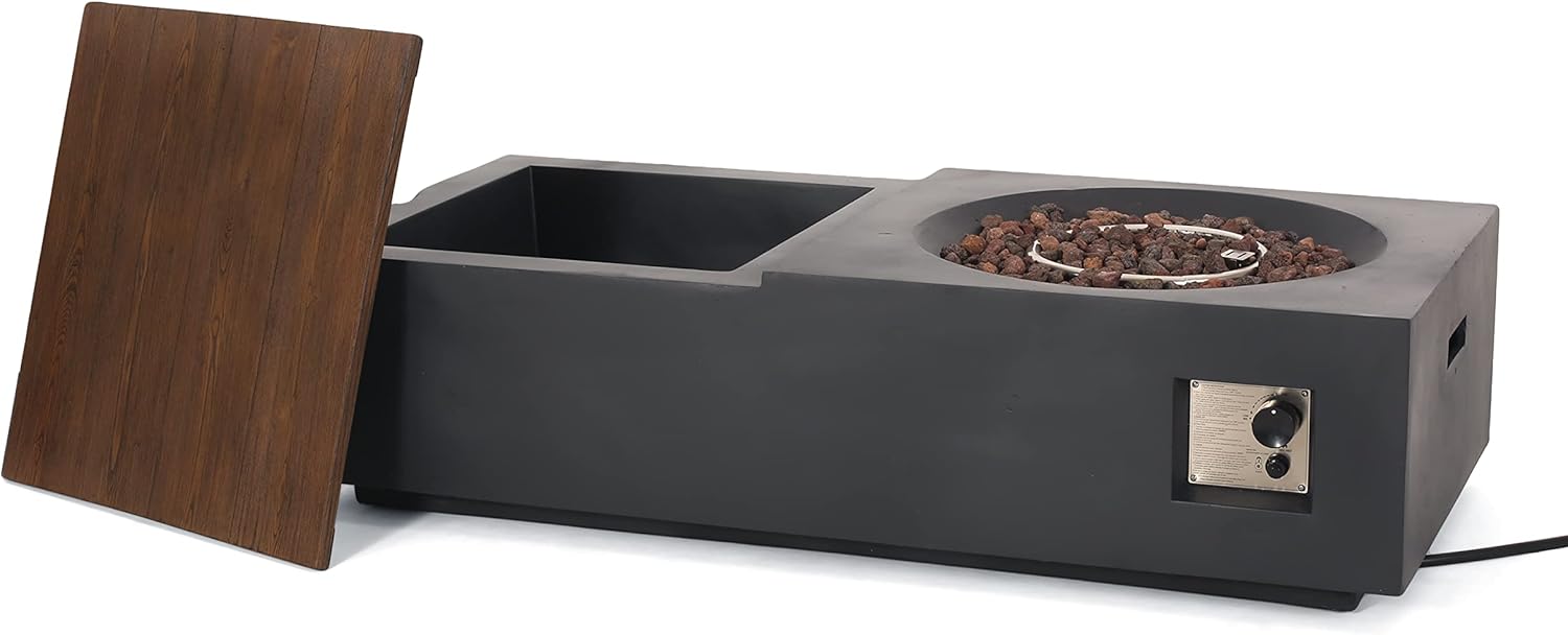 Christopher Knight Home Goliath Outdoor 50,000 BTU Rectangular Fire Pit Table (No Tank Holder) - Lightweight Concrete - Dark Gray/Natural Brown