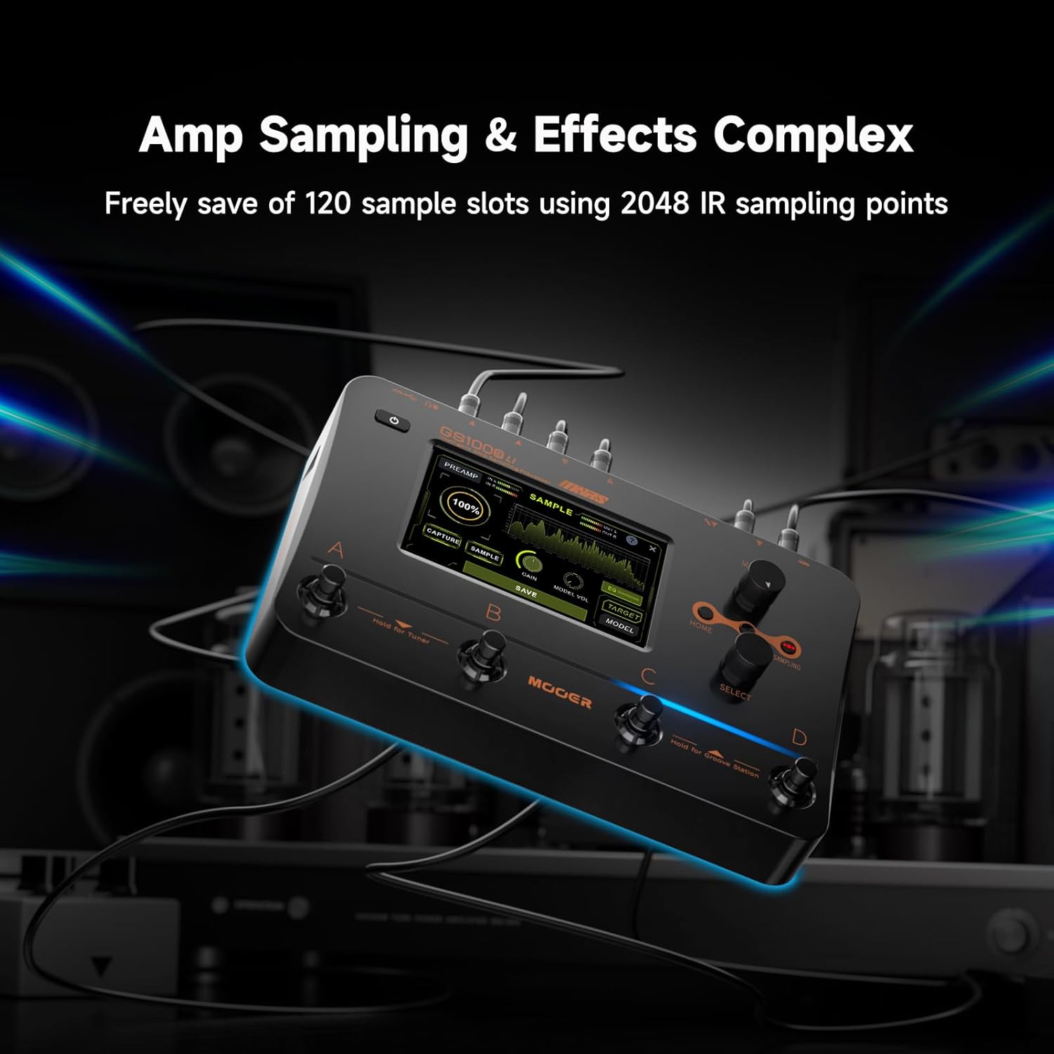 MOOER GS1000 Li Guitar Multi-Effect Processor Amp Sampling Dual Effects Chains with XLR Mic Input, Touch Screen, and 350+ Effects, Electric Guitar Pedal with 120 Sampling Slots, MIDI Port, Battery