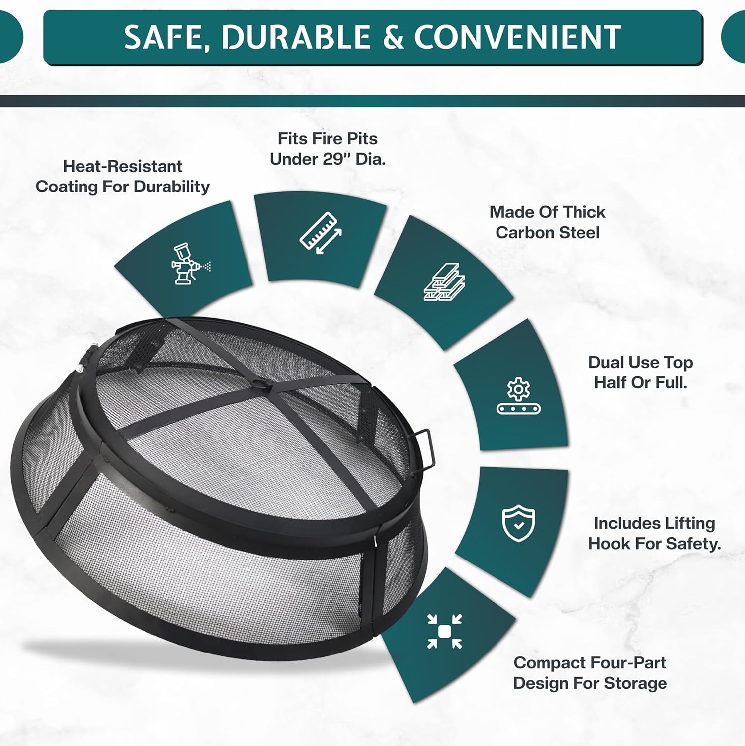 Febtech- Fire Pit Screen 30 inch Round - Heavy Duty Ember Arrester Fire Pit Spark Screen Steel Mesh Cover - FirePit Spark Screen Round with Hook for Outdoor Ring Cover & FirePit Insert