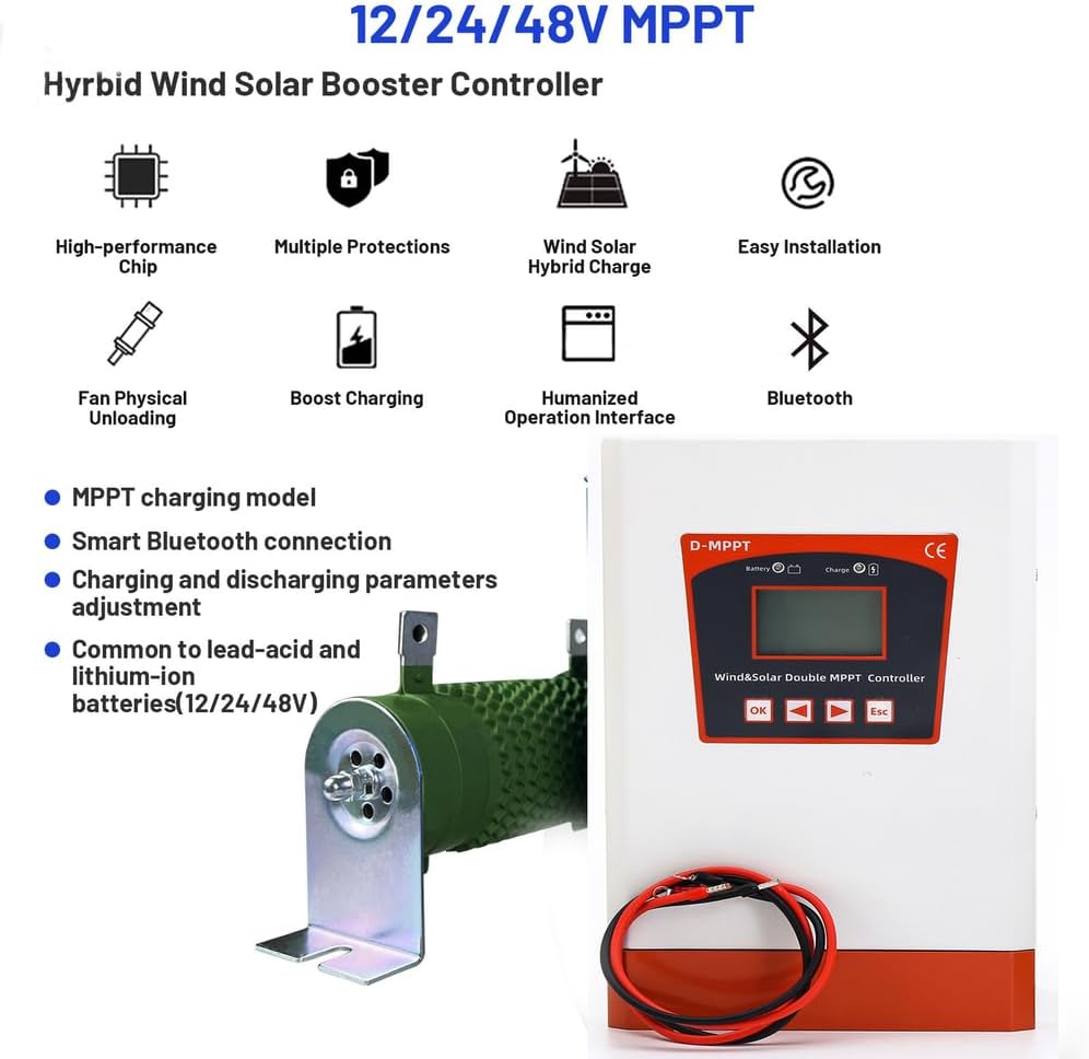 24v, MPPT 14000W Hybrid Wind Solar Charge Discharge Booster Controller PWM 12V 24V Battery Regulator 30A 40A for Wind Turbine Solar