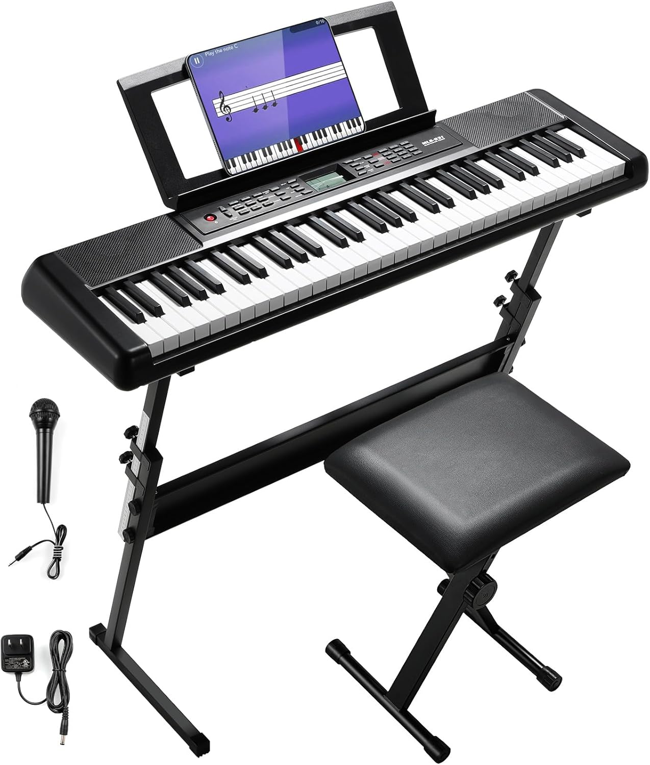 LIFERUN 61 Key Piano Keyboard, Electric Keyboard Piano Kit with Stand, Foldable Bench, Holder, Microphone, LCD Screen, Dual Speakers-Ideal Piano for Beginners and Masters, Kids and Adults
