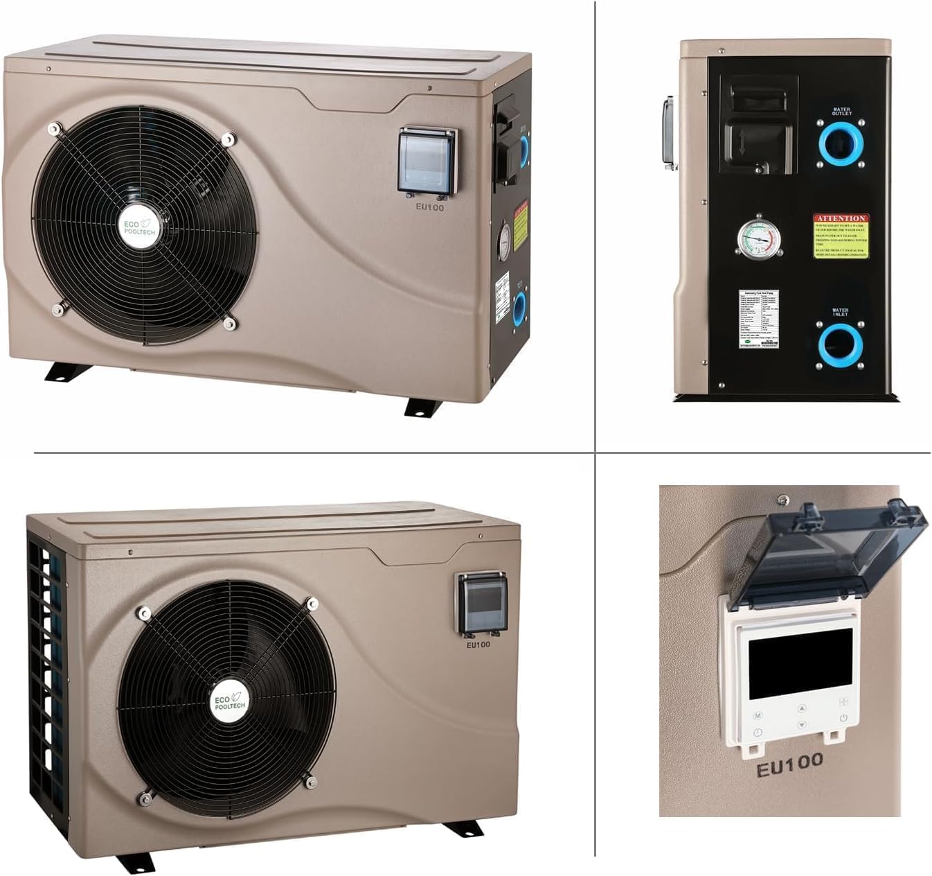 10000gallons Inverter Pool Heaters for Above Ground and Inground Pools, Max 38864BTU Electric Swimming Pool Heat Pumps for 8/15/20 ft Pool, 208V~230V/60Hz, Heating and Cooling Pool Heater