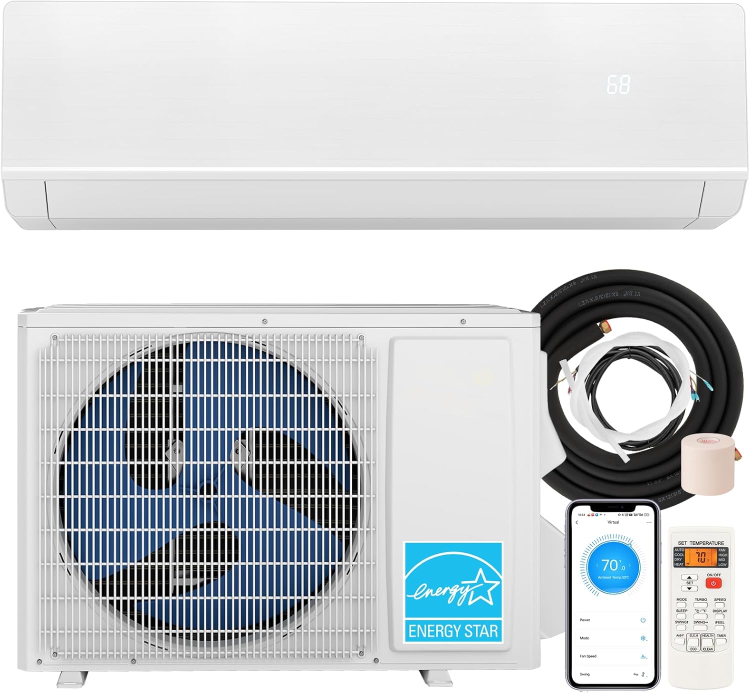 SIMOE ELARA Series 18,000 BTU Wifi Enabled Mini Split Air Conditioner & Heater with Inverter, SEER2 25, 220V, Cools Up to 1000 Sq.Ft, Compatible with Alexa, Pre-Charged Heat Pump, White