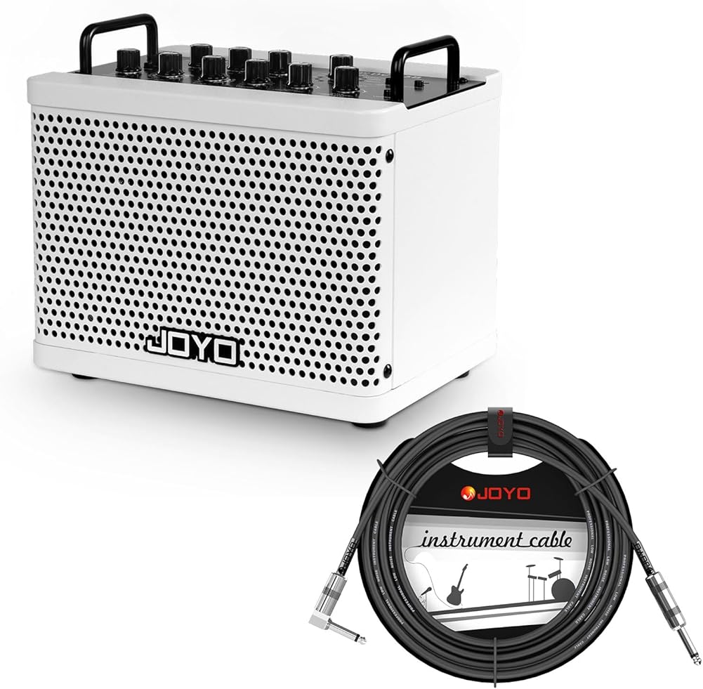 JOYO DC-15B Digital Bass Amp with Bluetooth CM-12 12ft Premium Noise-Free Instrument Cable, 15W Portable Bass Combo, Built-in Effects & Drum Machine
