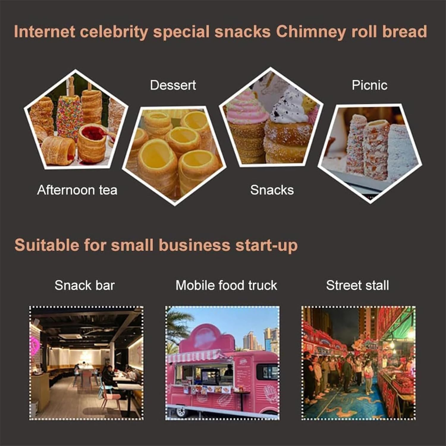 Electric Ice Cream Cone Machine, 1500WCommercial Chimney Cake Machine, Chimney Bread Roll Grill Maker for Restaurant Home Kitchen Snack Bar,220V