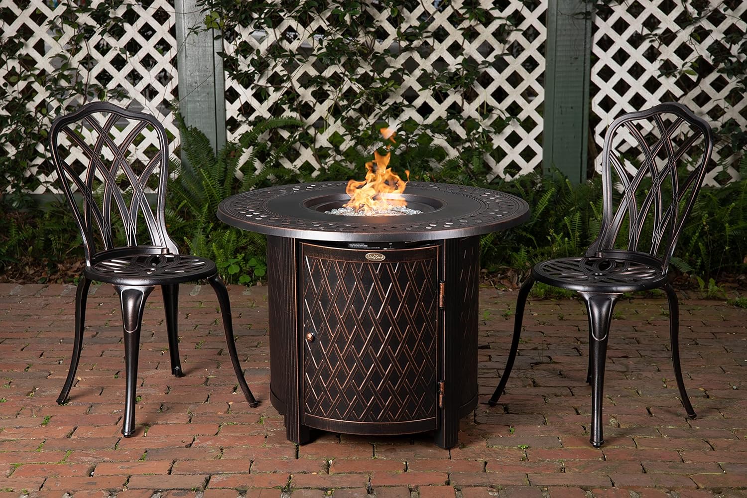 Wagner Woven Aluminum Convertible Gas Fire Pit Table 37,000 BTU Multi-Functional Outdoor with Fire Bowl Lid, Nylon Weather Cover & Clear Fire Glass - Bronze Finish - Round - 34